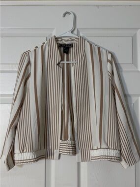 NY&C Cream and Tan Striped Open Jacket